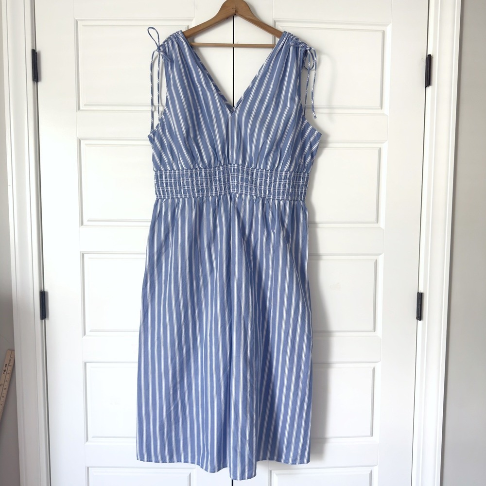 Old Navy Striped Fit & Flare Maxi Dress 2X Blue Sleeveless Coastal Cottagecore